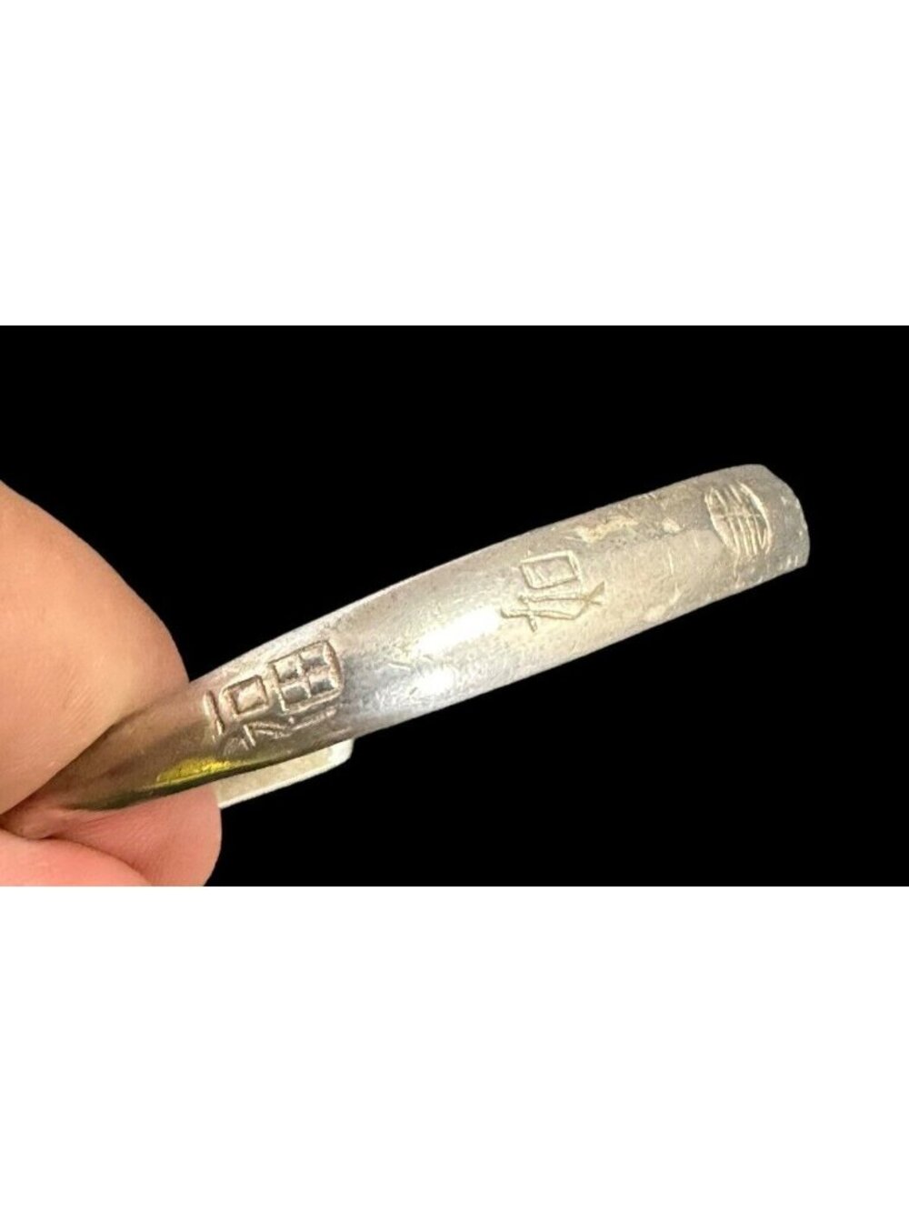 CHINESE Sterling Silver Vintage Etched Characters Bangle Bracelet - Picture 6 of 8